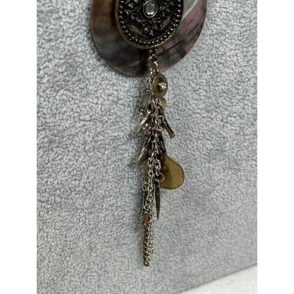 Chicos Necklace Pendant Y Drop Medallion Shell Layered Tassel Charm Bronze Tone - Picture 3 of 12